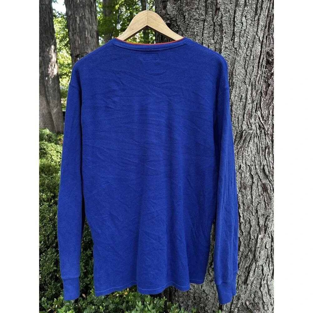 Polo Ralph Lauren Waffle Weave Thermal Shirt Size Large Blue Long Sleeve Logo